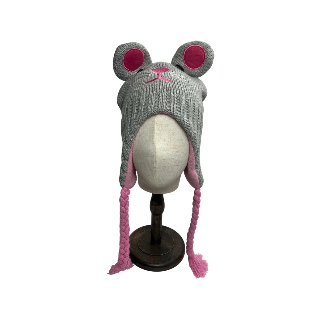 Arizona Jean Company Kids Gray Mouse Hat with Pink‎ Ears and Braids One Size